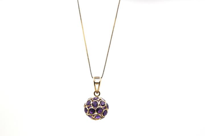 Tresor Collection - Amethyst Sphere Ball Dangle Pendant In 18k Yellow Gold