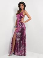 Blush - 9428 One Shoulder Sequined Long Gown With Sexy Slit