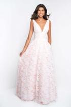Blush - 5682 V-neck Beaded Lace Satin Prom Gown