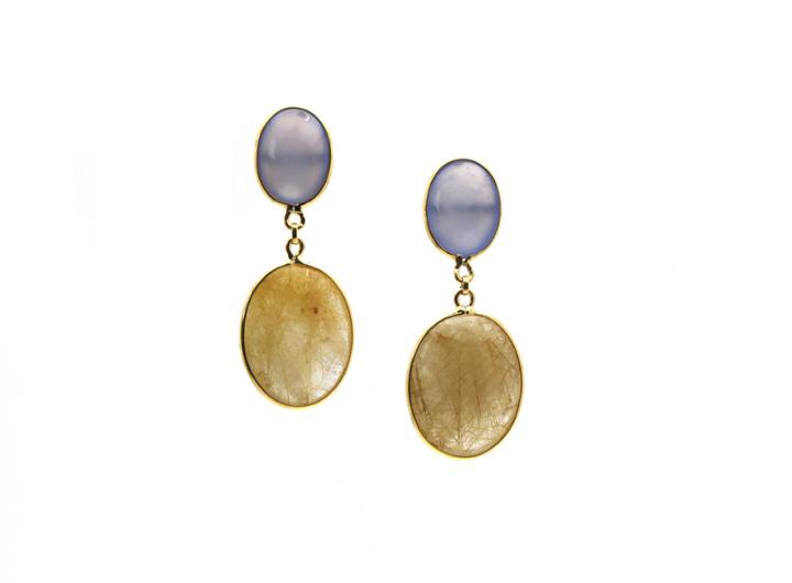 Tresor Collection - 18k Yellow Gold Earring With Calcoidony & Golden Rutile
