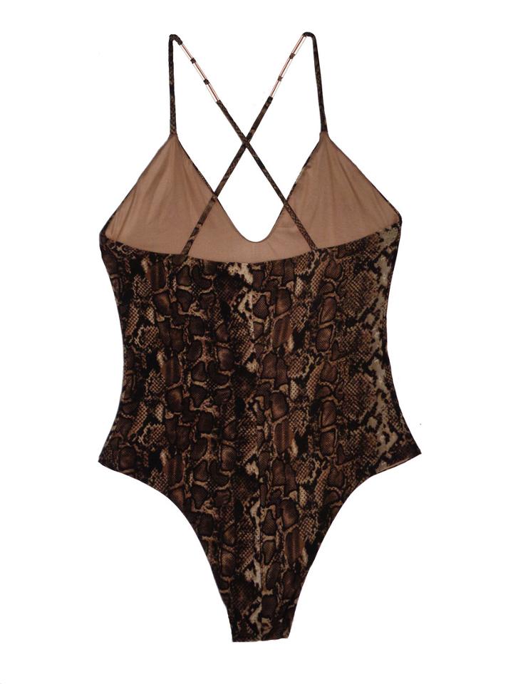 Leah Shlaer Swimwear - The Classic Colette Bodysuit Python/gloss Nude