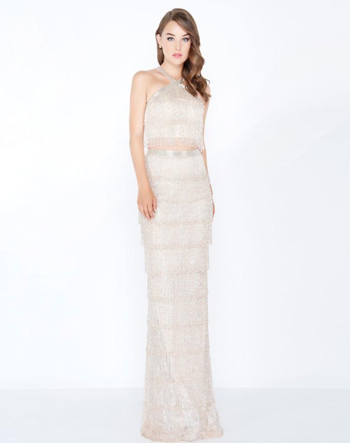 Mac Duggal - 4685m Bead Tasseled Two-piece Sheath Gown