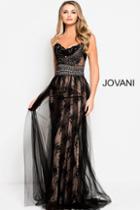 Jovani - 50686 Lace V-neck A-line Dress With Tulle Overlay