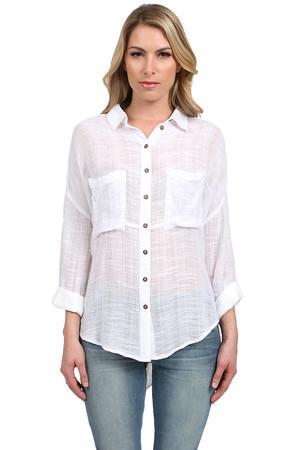 Free People Gauze Button Down Top In White