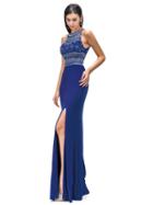 Dancing Queen - Elegant Beaded Halter Dress With High Slit 9342