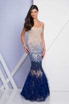 Terani Couture - 1721gl4434 Sleeveless Beaded Feather Fringed Gown