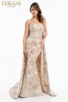 Terani Couture - 1821e7145 Strapless Fitted Gown With Floating Train