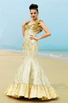Mnm Couture - Kh019 Ruffled Pleated Metallic Mermaid Gown