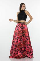 Milano Formals - E2434 High Halter Neck Floral A-line Gown