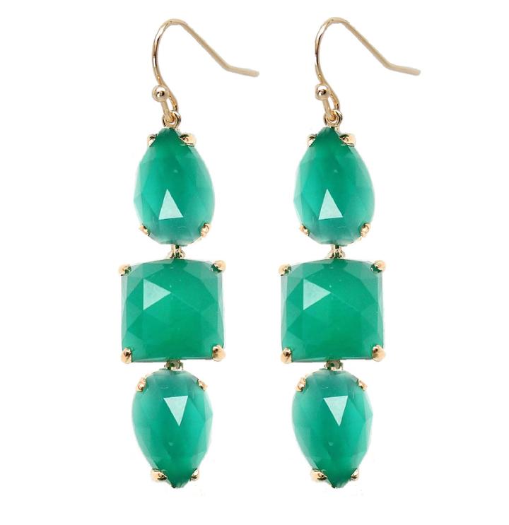 Rachael Ryen - Triple Drop Gemstone Earring - Green Onyx
