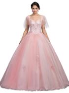 Dancing Queen - Sheer Butterfly Sleeve Embellished Sweetheart Ballgown