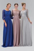 Elizabeth K - Lace Quarter Sleeves A-line Gown Gl1409