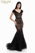 Terani Couture - 1822gl7502 Bedazzled Wide V-neck Mermaid Dress