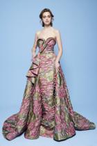 Mnm Couture - N0231 Folded Strapless Sweetheart Metallic Floral Gown