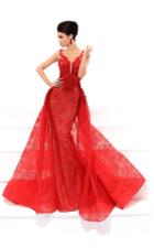 Tarik Ediz - 93439 Plunging Illusion Applique Lace Overskirt Gown