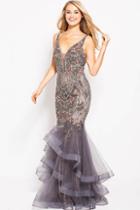 Jovani - 55939 Sparkling Beaded V Neck Mermaid Prom Dress