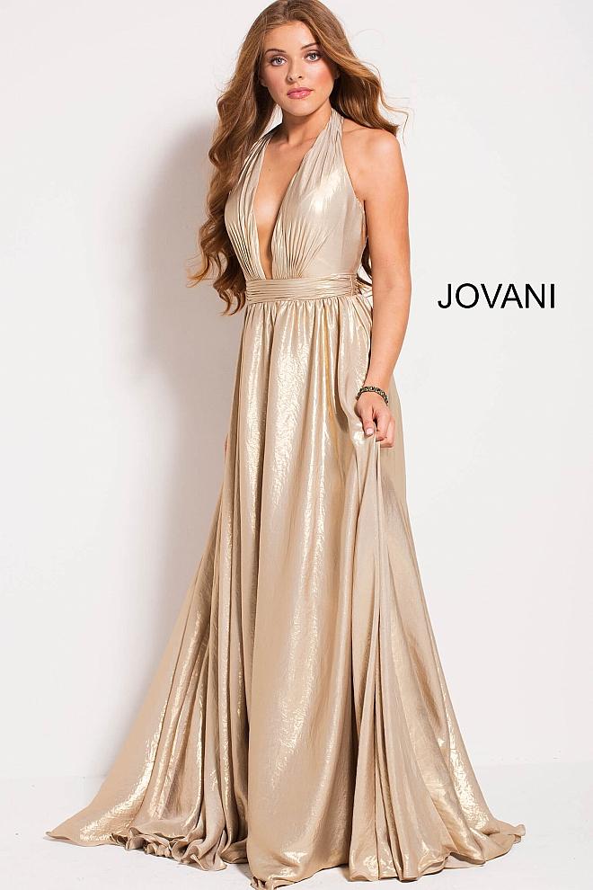 Jovani - 45030 Plunging Halter Ruched Evening Gown
