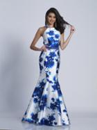 Dave & Johnny - 3268 Floral Printed Halter Mermaid Dress