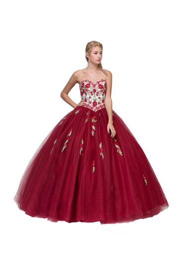 Eureka Fashion - Floral Applique Strapless Sweetheart Ballgown