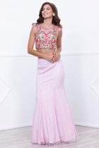 Nox Anabel - Embroidered And Beaded Sleeveless High Neck Two-piece Long Mermaid Dress 8373