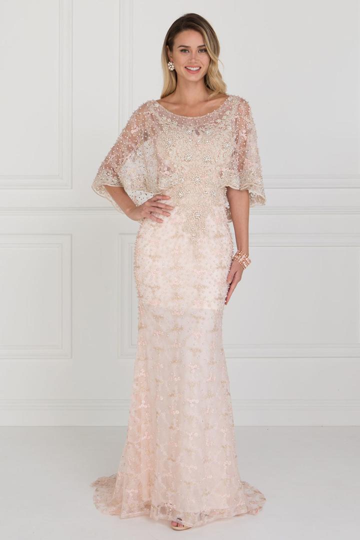 Elizabeth K - Gl1535 Embellished Illusion Bateau Sheath Dress