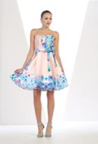 May Queen - Mq1408 Strapless Pleated Floral Cocktail Dress