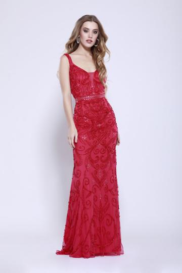 Shail K - 12156 Embellished Plunging Evening Dress