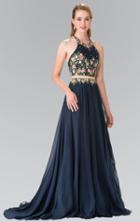 Elizabeth K - Embellished Halter Neck Chiffon A-line Dress Gl2340