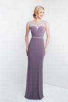 Blush - S2029 Sheer Crystal Embellished Jewel Neck Sheath Gown