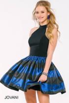 Jovani - Two Piece Halter Short Dress With Stripe Skirt 40448