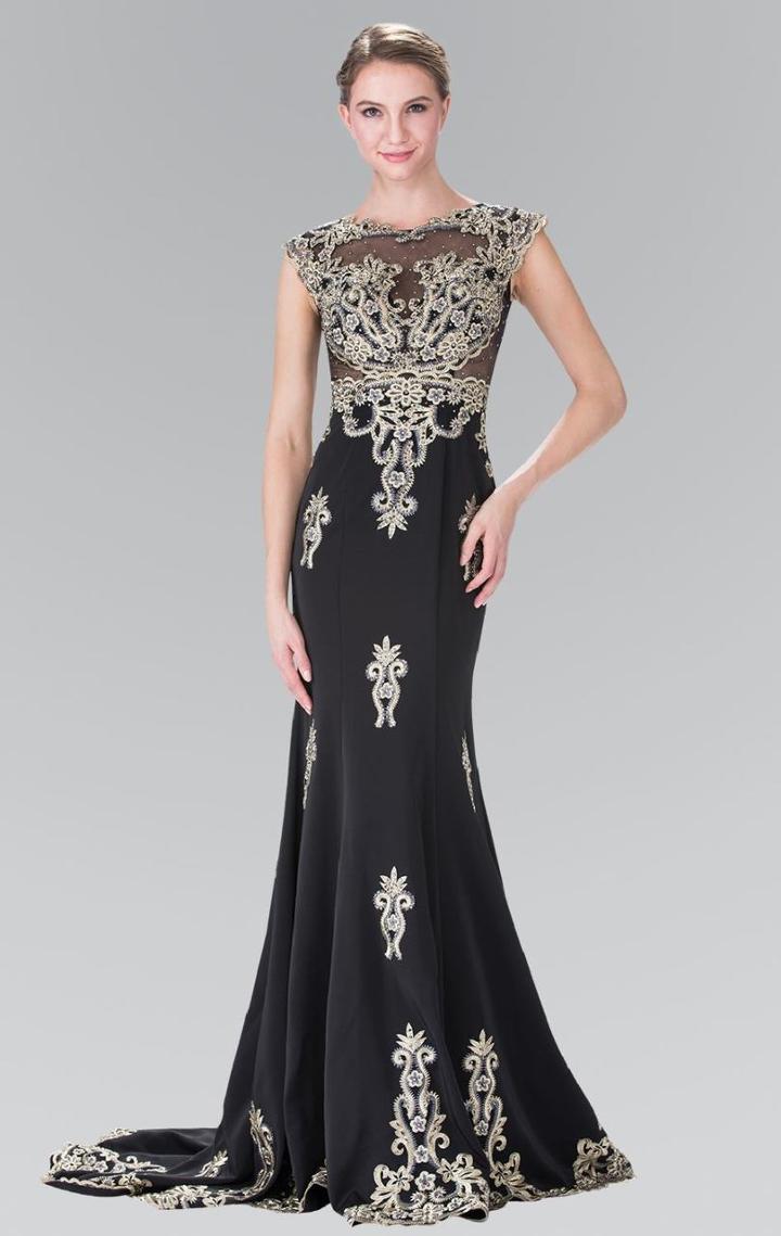 Elizabeth K - Embellished High Neck Jersey Trumpet Dress Gl2233