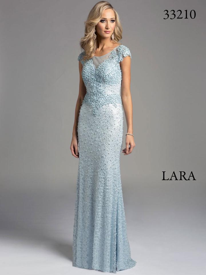 Lara Dresses - Bedazzled Cap Sleeve Bateau Neck Long Sheath Gown 33210
