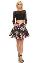 Two-piece Lace Bateau Illusion Short Homecoming Dress With Sheer Long Sleeves