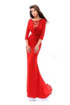Tarik Ediz - 93410 Crystal Beaded Illusion Bateau Sheath Dress