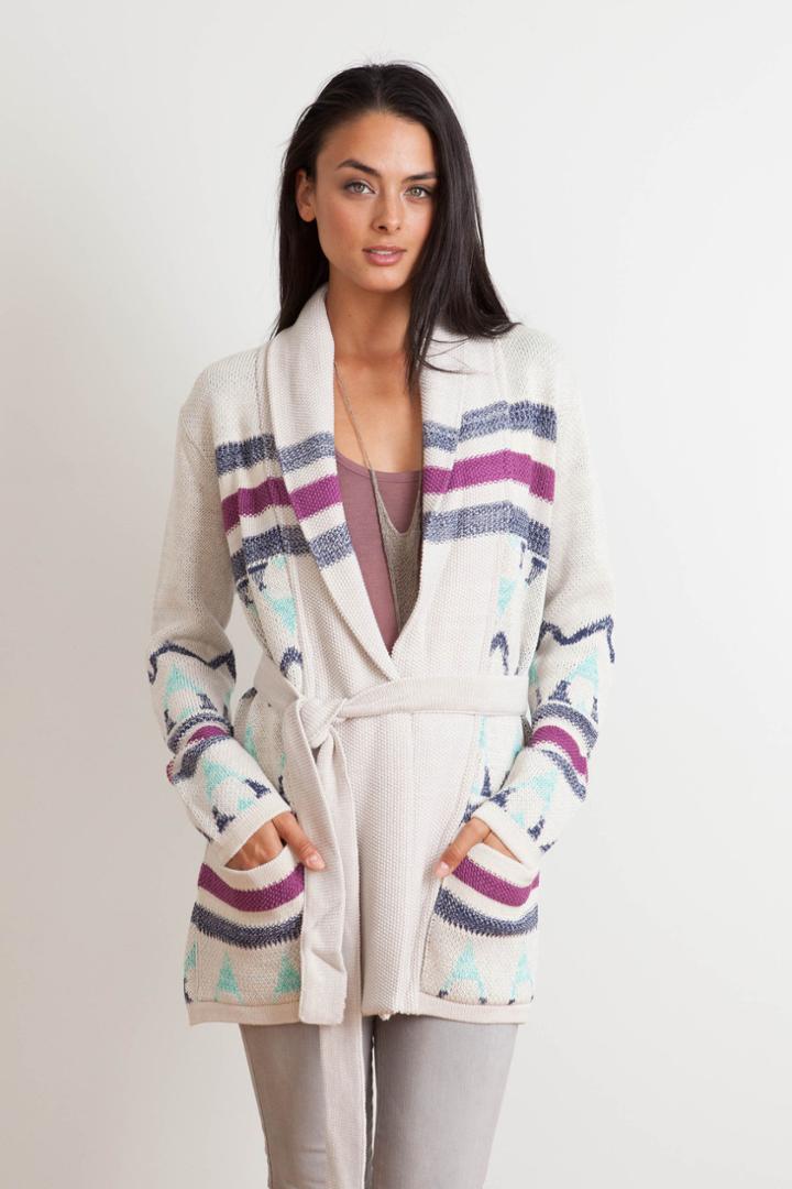 Goddis - Tori Tribal Belted Cardigan In Rouge Tribal