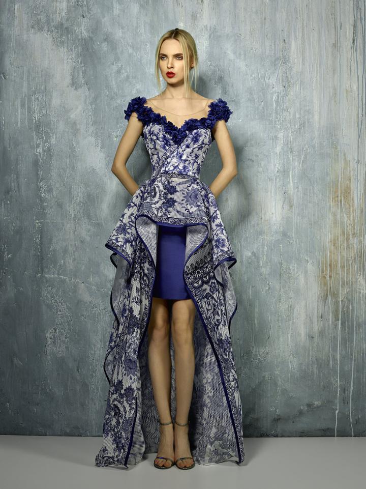 Beside Couture By Gemy - Bc1274 Floral Applique High Low Ruffled Dress