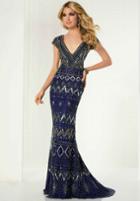 Tiffany Homecoming - 46149 Deep V-neck Embellished Sheath Gown