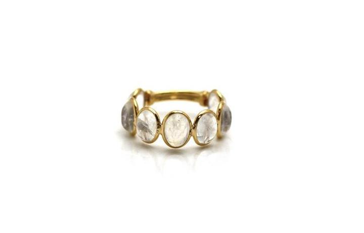 Tresor Collection - Rainbow Moonstone Oval Stackable Ring Band With Adjustable Shank In 18k Yellow Gold