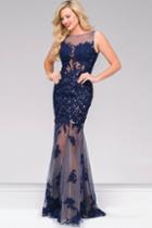 Jovani - Long Lace Embroidered Prom Dress 40999