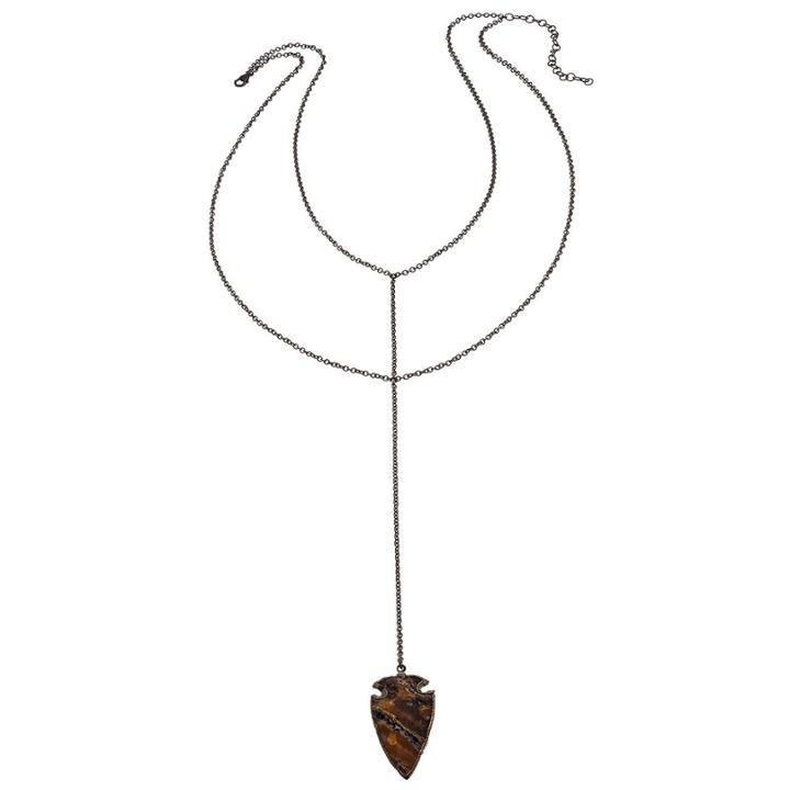 Heather Hawkins - Double Y Chain Necklace In Jasper Agate Arrowhead