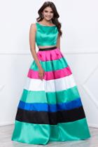 Two-piece Bateau Mikado Long Dress With Color Blocked Skirt