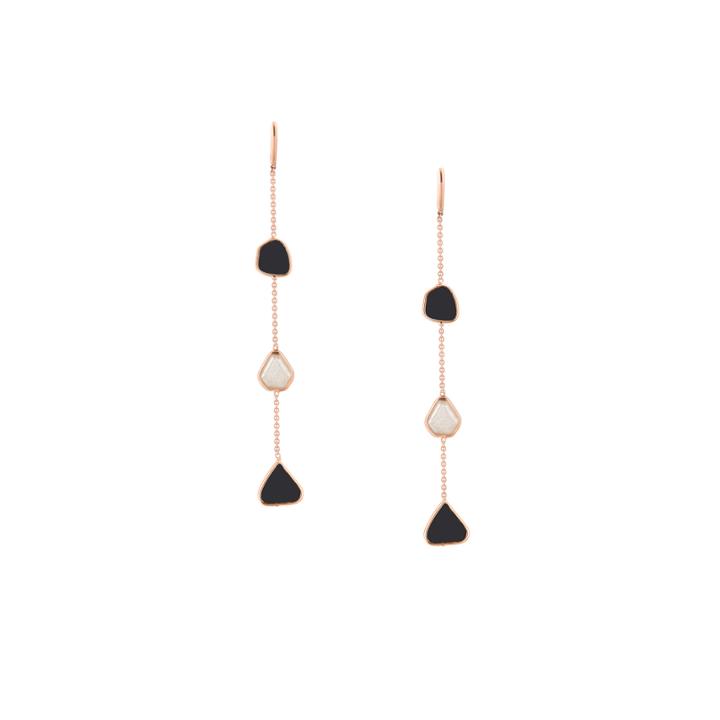 Tresor Collection - Organic Black & White Diamond Slice 3 Stone Earrings In 18k Yg