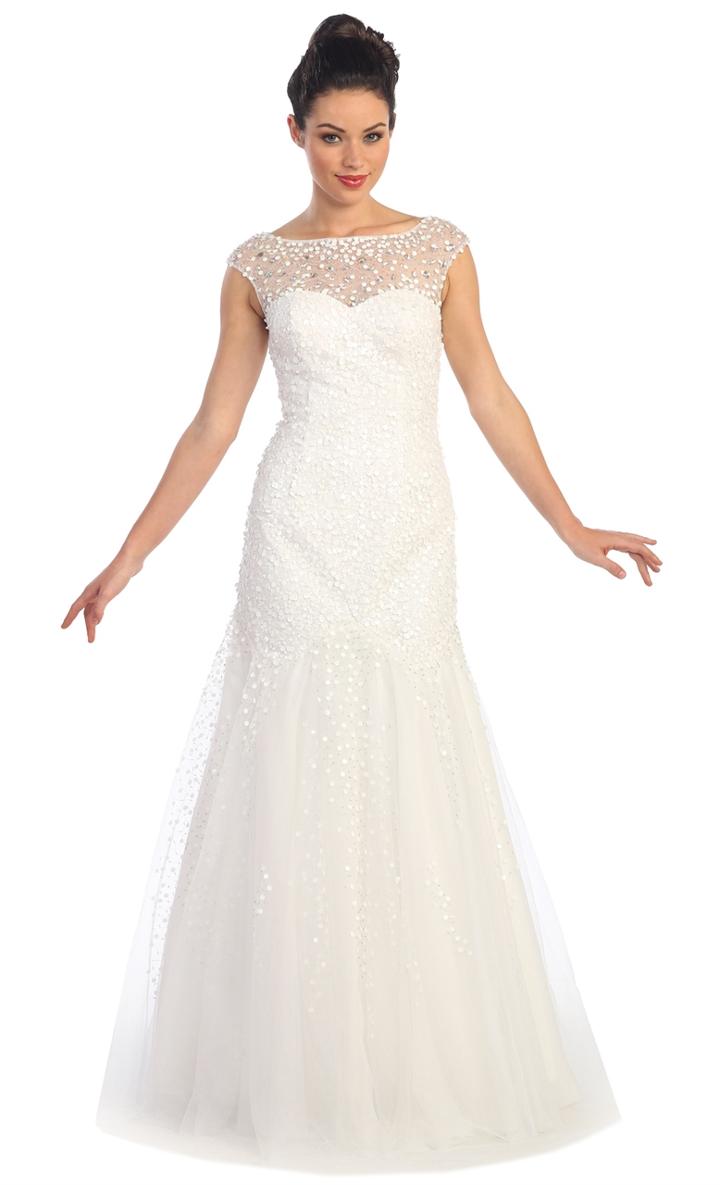 Elizabeth K - Sequined Cap Sleeve Illusion Bateau Dress Gl1072