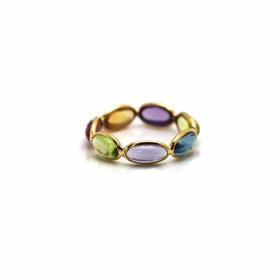 Tresor Collection - Multicolor Stones Smooth Oval Ring In 18k Yellow Gold