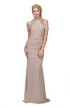 Eureka Fashion - Embellished Jewel Neck Satin Sheath Dress