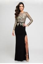 Terani Evening - 1723e4290 Gilded Embroidered Long Sleeves Evening Gown