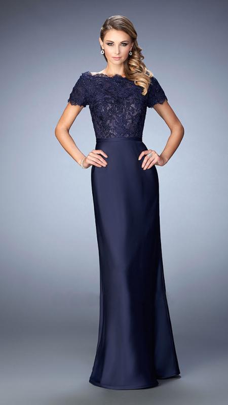 La Femme - 21962 Beaded Lace Off-shoulder Gown