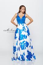 Milano Formals - Sleeveless Deep V-neck Cutout Bodice A-line Floral Print Long Dress E2159