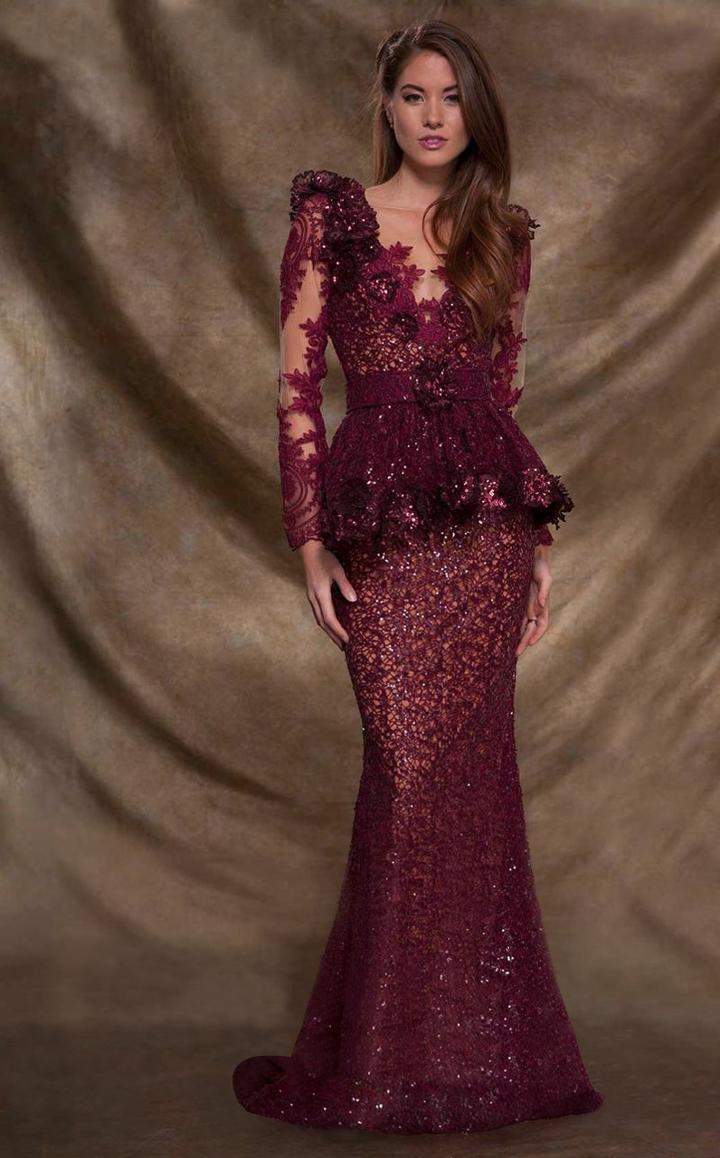 Mnm Couture - 2138 Vine Appliqued Peplum Gown
