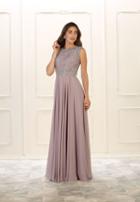 May Queen - Mq1520 Embellished Lace Pleated Evening Dress